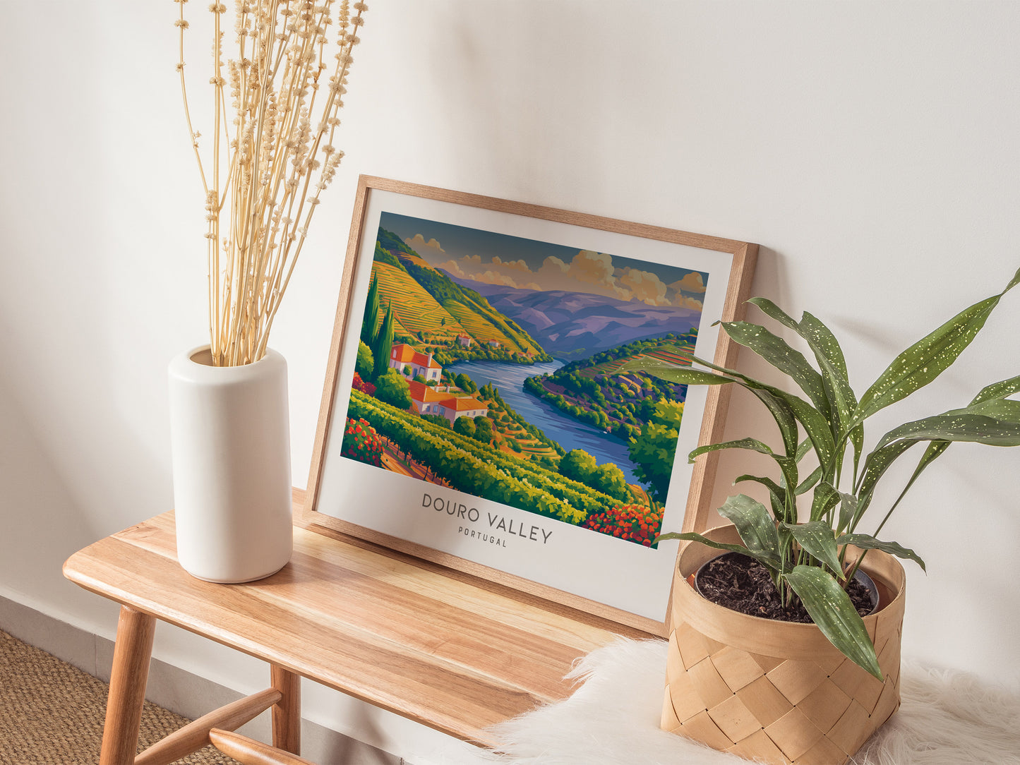 Douro Valley Landscape Matte Border Poster | Portugal Travel Wall Art — 20x16 in