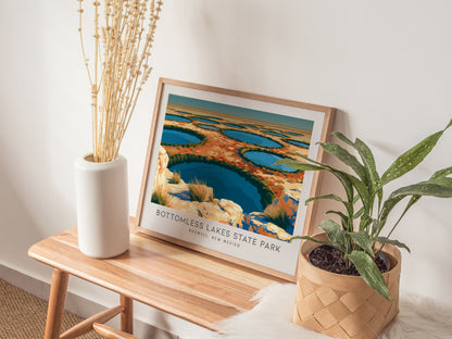 Bottomless Lakes State Park Landscape Matte Border Poster | Roswell, New Mexico Framed or Unframed Desert Oasis Print — 20x16