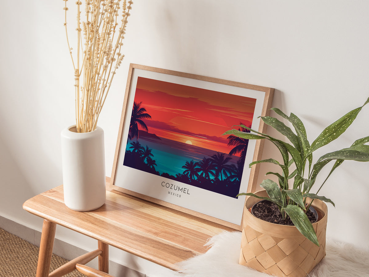 Cozumel Landscape Matte Border Poster | Mexico Tropical Beach Print Travel Wall Art — 20x16 in