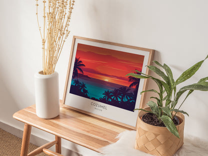 Cozumel Landscape Matte Border Poster | Mexico Tropical Beach Print Travel Wall Art — 20x16 in