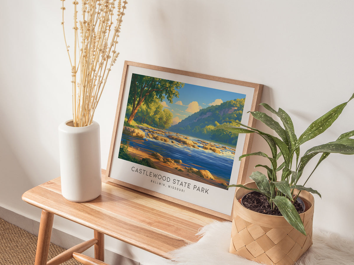 Castlewood State Park Landscape Matte Border Poster | Ballwin, Missouri Framed or Unframed Travel Gift — 20x16 in