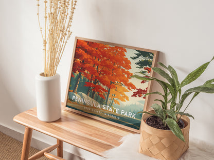 Peninsula State Park Landscape Poster | Door County, Wisconsin Bluffs & Shoreline Framed or Unframed — 20x16 in