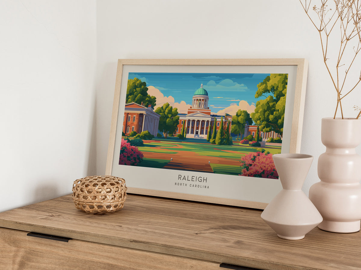 Raleigh Landscape Matte Border Poster | North Carolina Travel Wall Art — 12x18 in