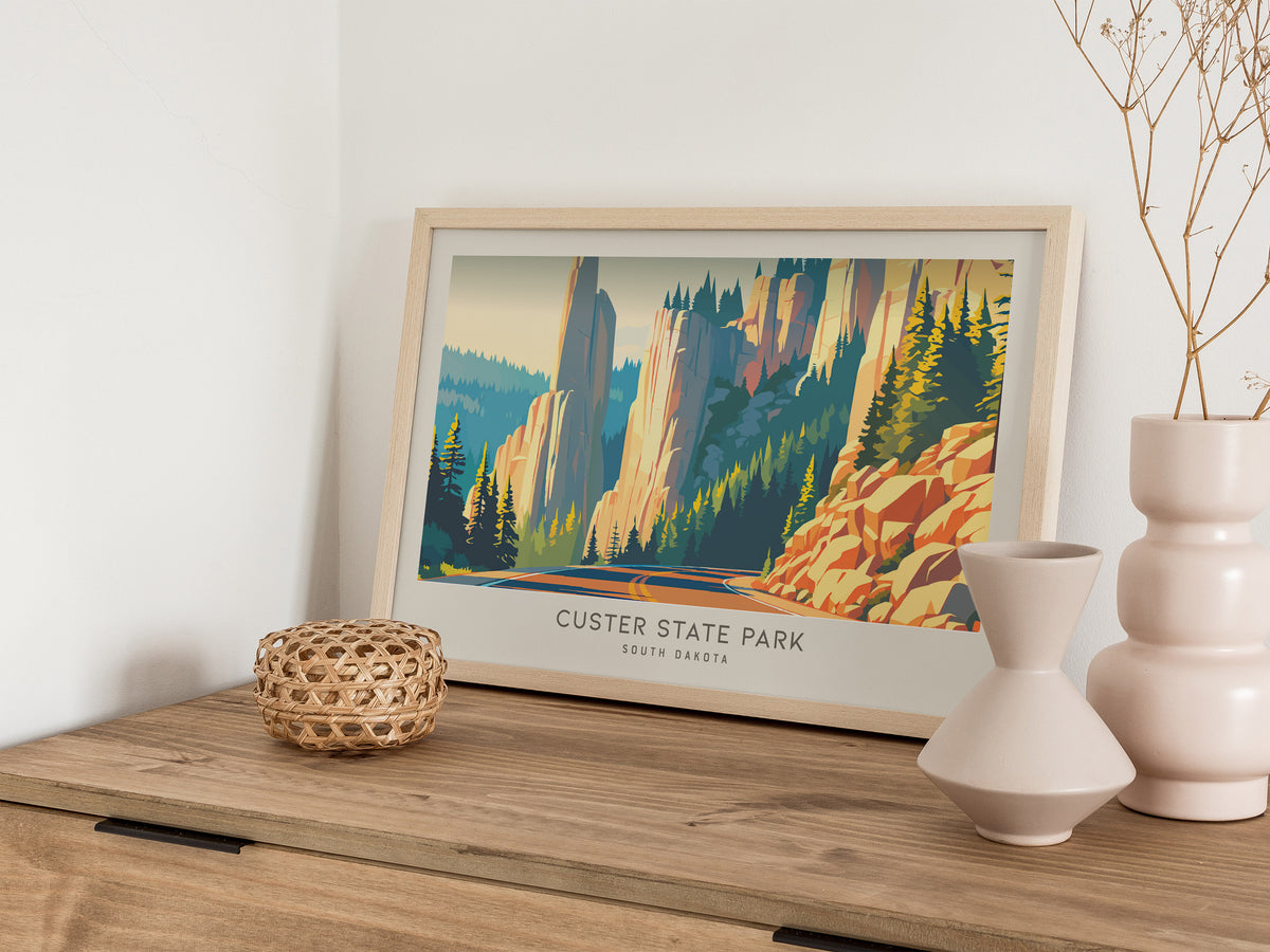 Custer State Park Landscape Matte Border Poster | South Dakota Needles Highway Destination Print — 12x18 in