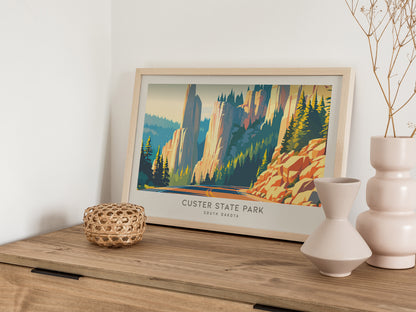 Custer State Park Landscape Matte Border Poster | South Dakota Needles Highway Destination Print — 12x18 in