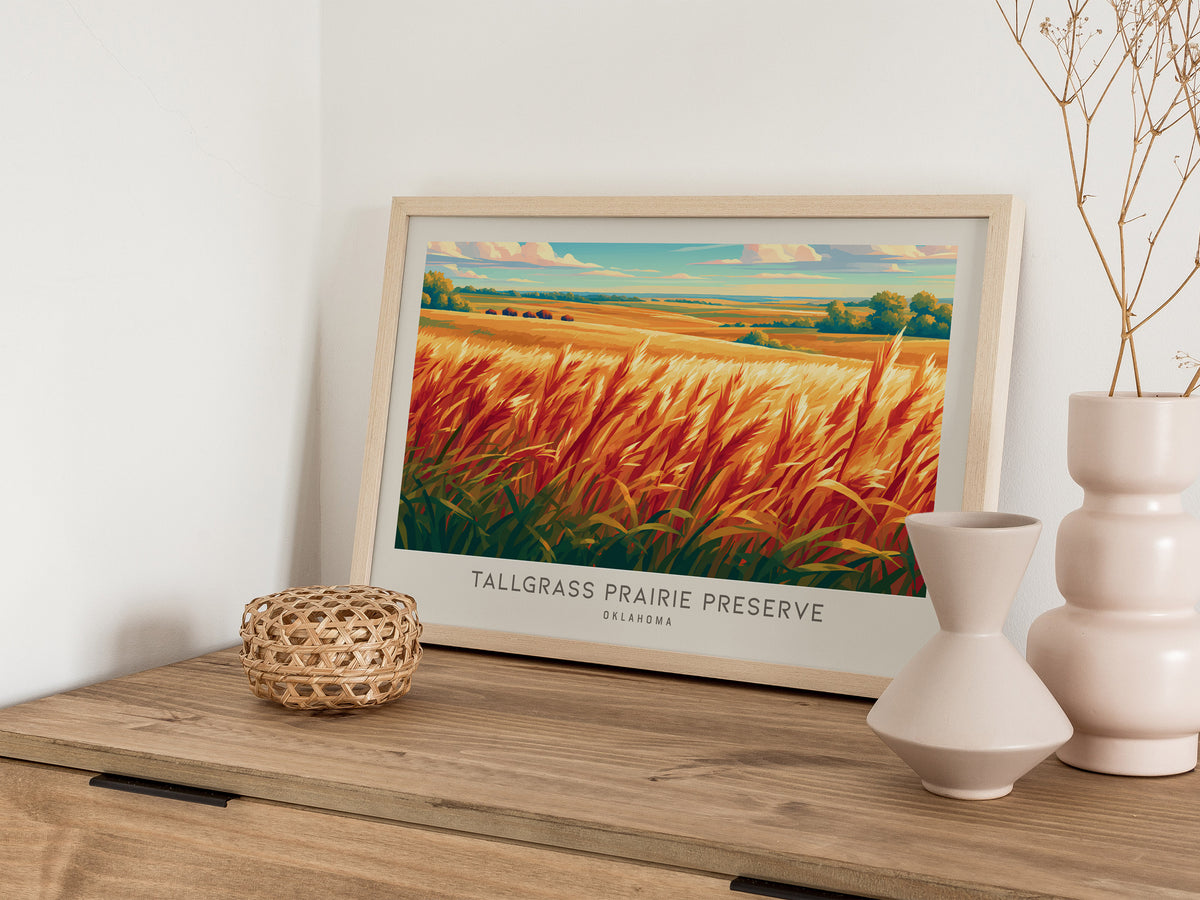 Tallgrass Prairie Preserve Landscape Matte Border Poster | Oklahoma Travel Wall Art — 12x18 in