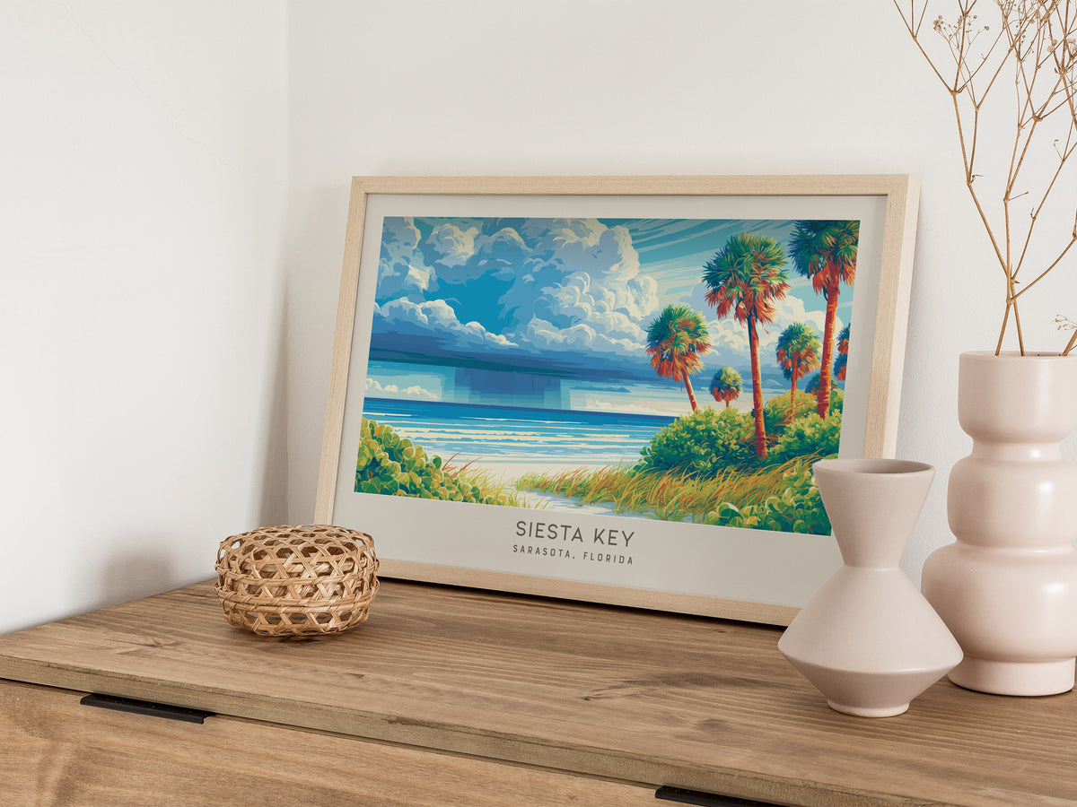 Siesta Key Landscape Matte Border Poster | Travel Wall Art — 12x18 in