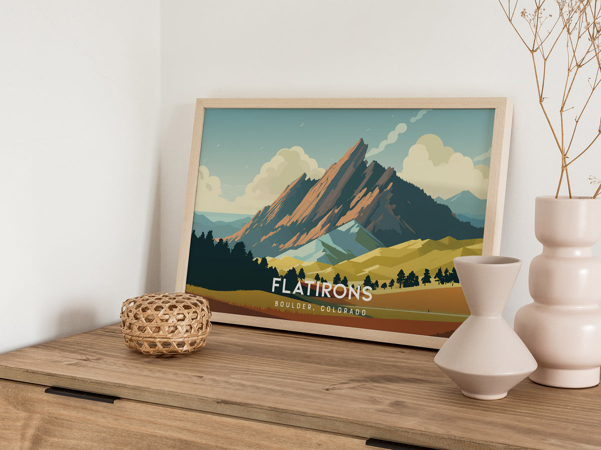Flatirons, Boulder, Colorado Landscape Poster | Mountain Destination Print Wall Art — 12x18 in