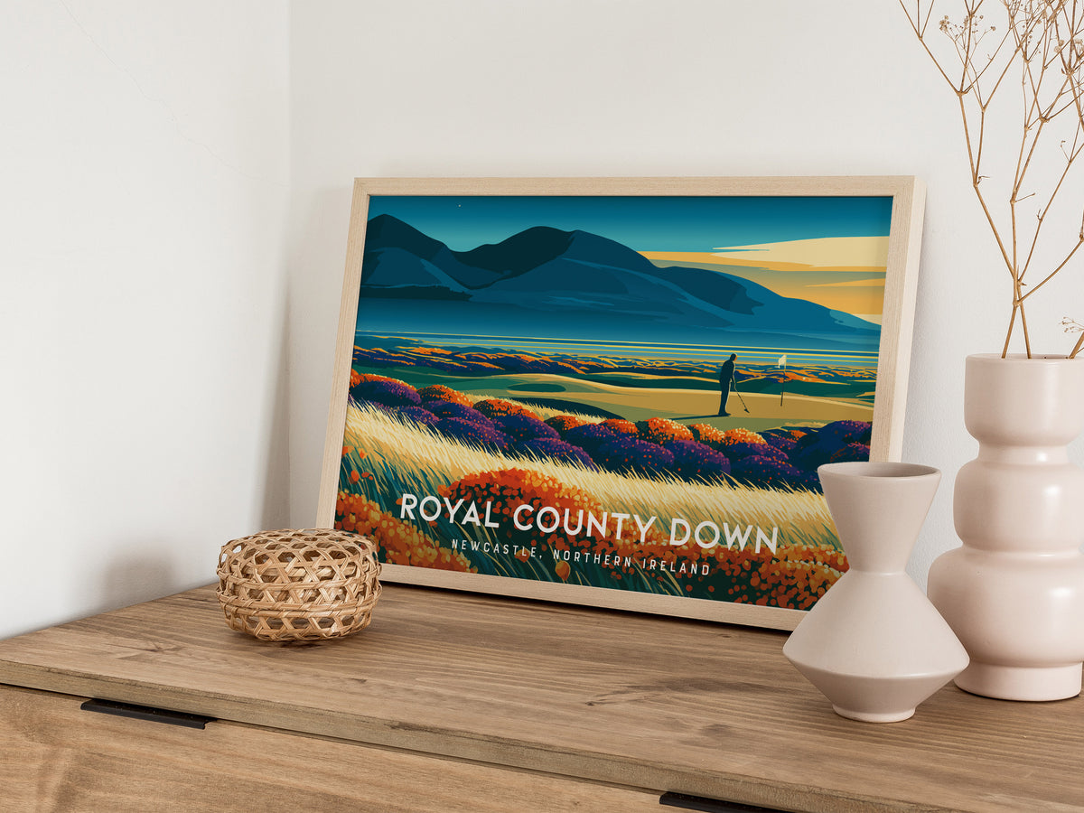 Royal County Down, Newcastle, Northern Ireland Poster | Landscape Links Poster Golf Wall Art — 12x18 in