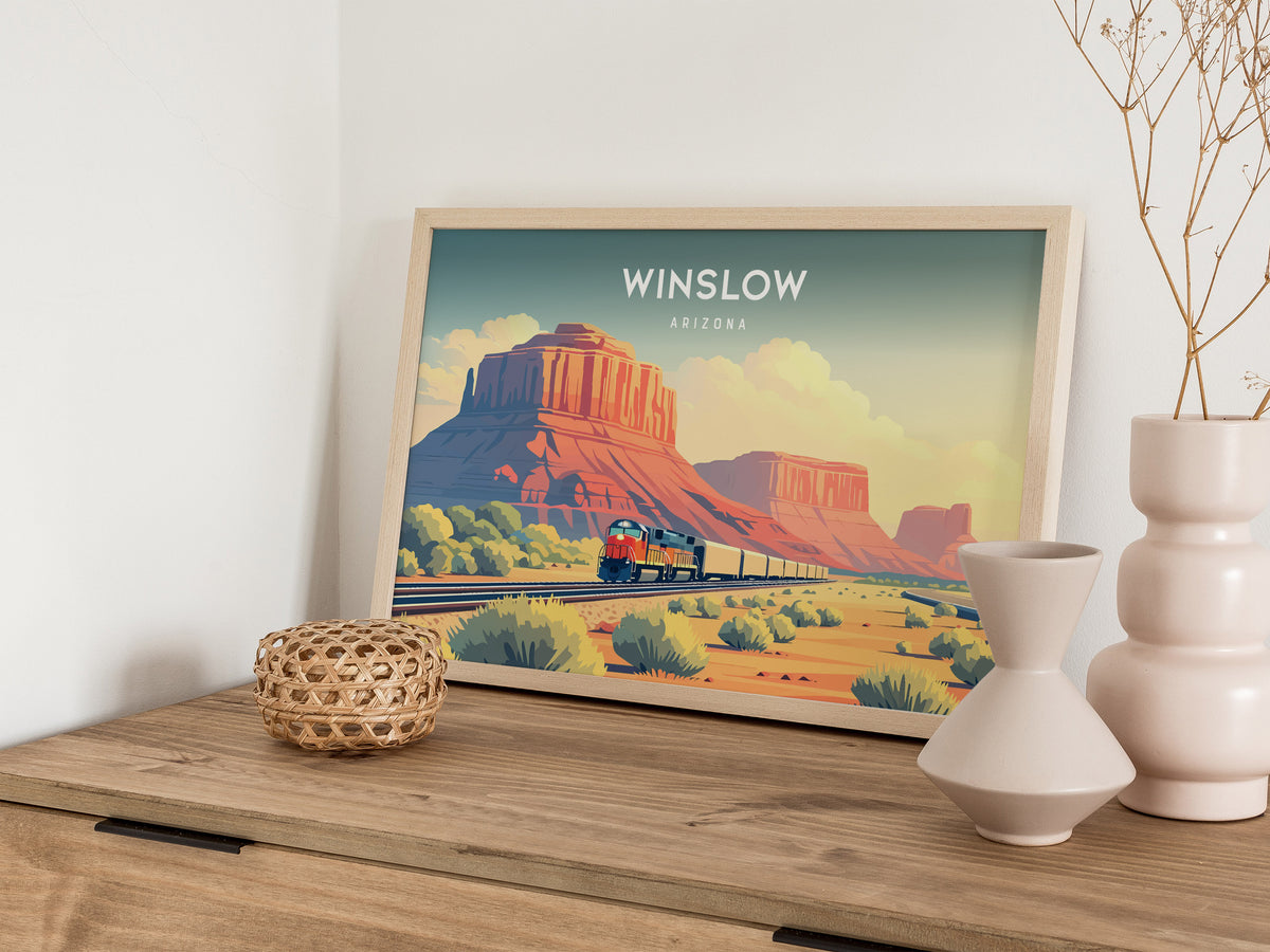Winslow, Arizona Landscape Poster | Standin' on the Corner Travel Gift Wall Art — 12x18 in