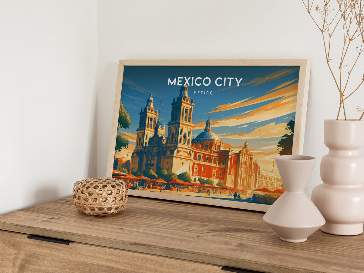 Mexico City Landscape Poster | Mexico Travel Gift Framed or Unframed Wall Art — 12x18 in