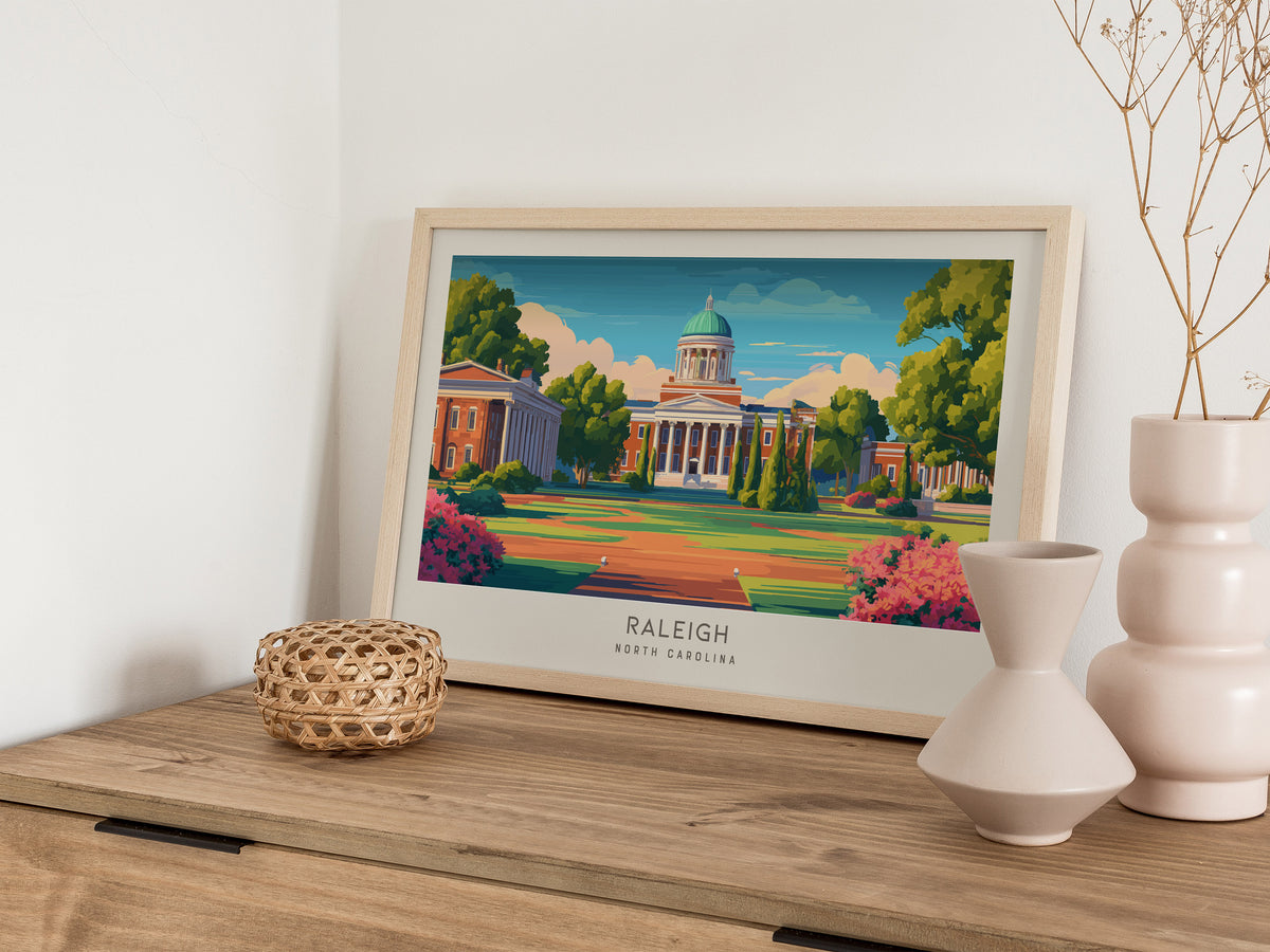 Raleigh Landscape Matte Border Poster | North Carolina Travel Wall Art — 12x18 in