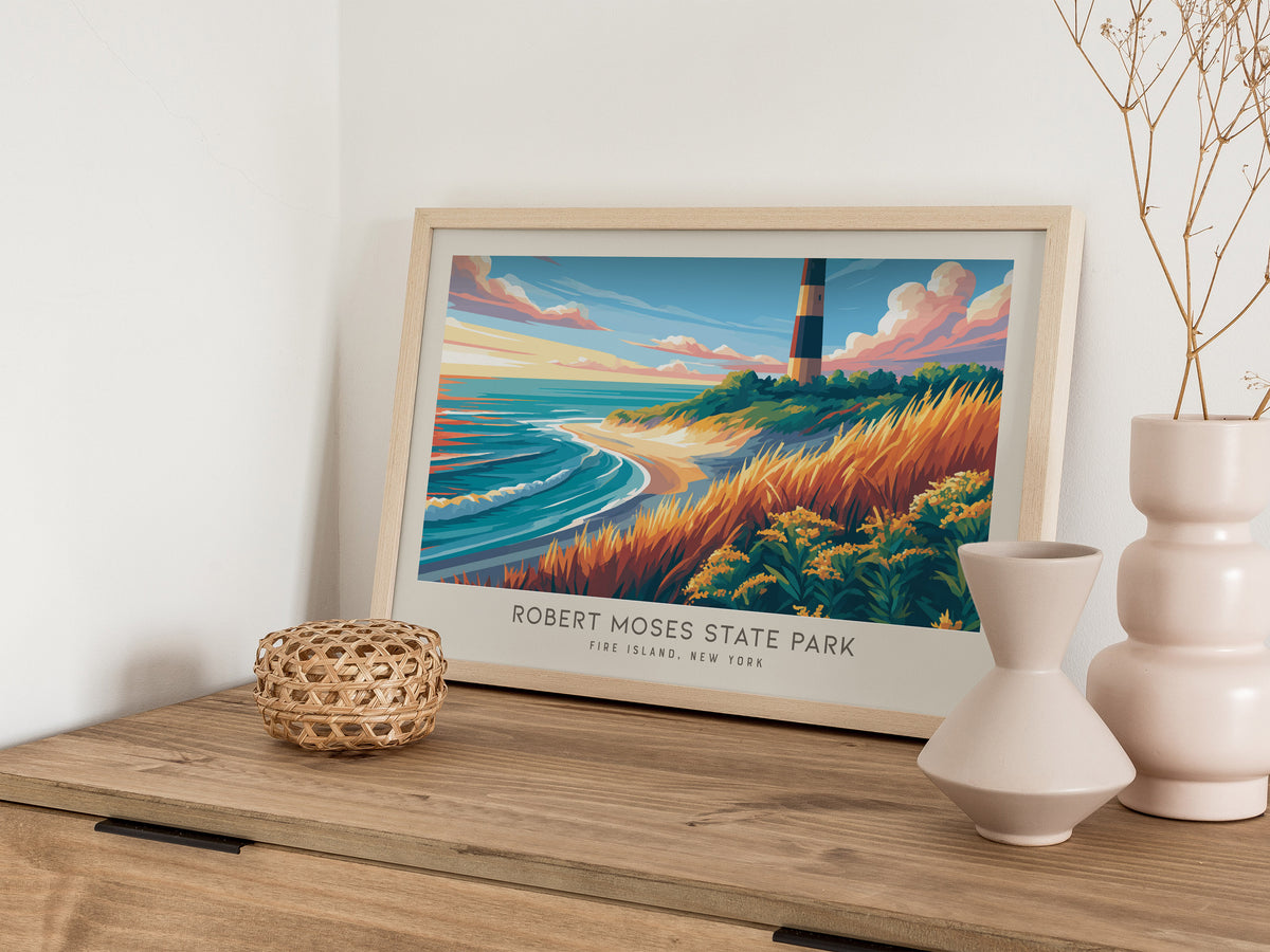 Robert Moses State Park Landscape Matte Border Poster | Fire Island, New York Travel Wall Art — 12x18 in
