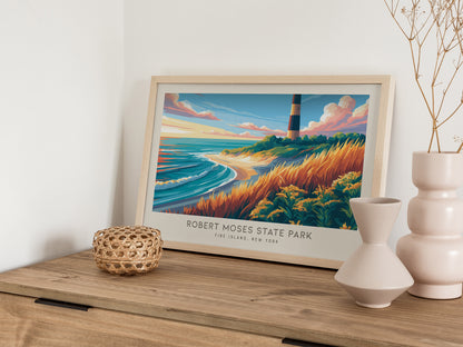 Robert Moses State Park Landscape Matte Border Poster | Fire Island, New York Travel Wall Art — 12x18 in