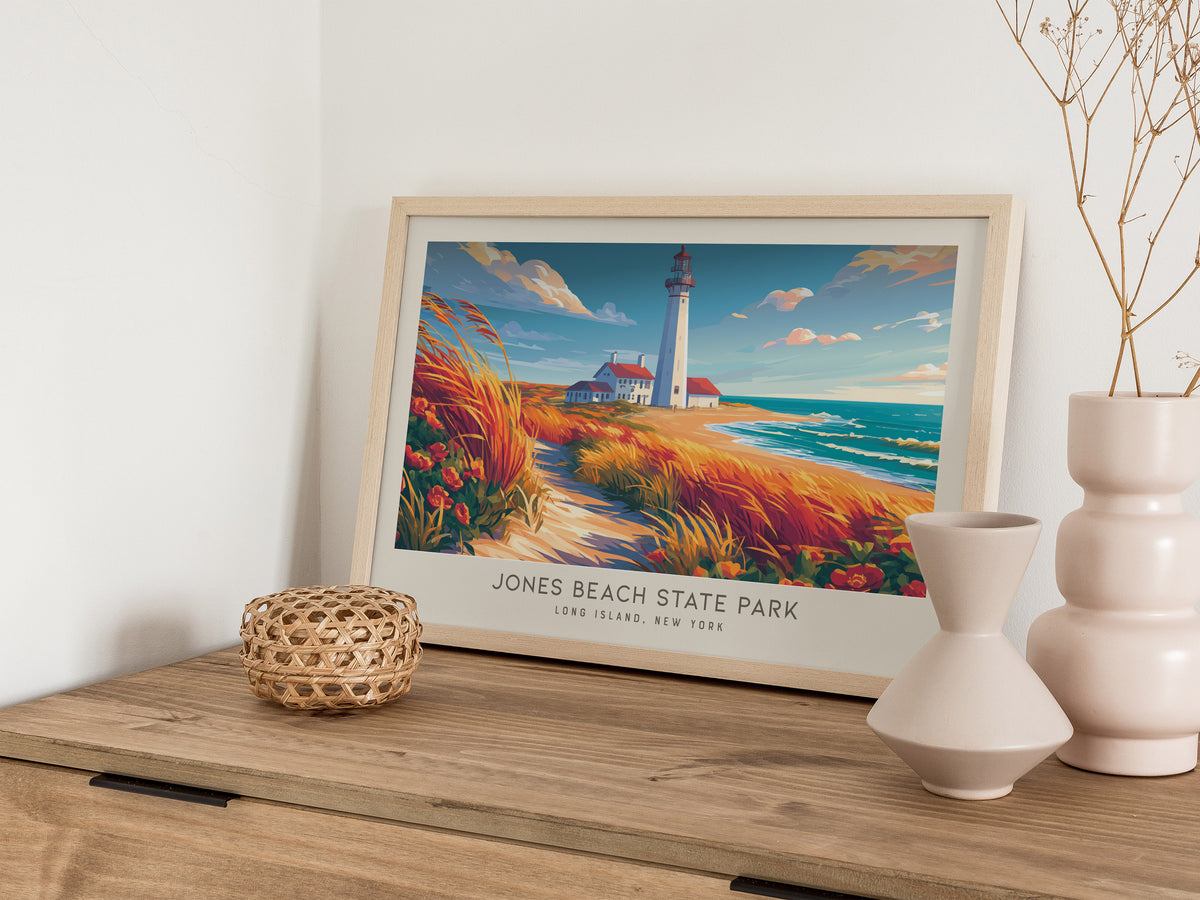Jones Beach State Park Landscape Matte Border Poster | Long Island, New York Travel Wall Art — 12x18 in