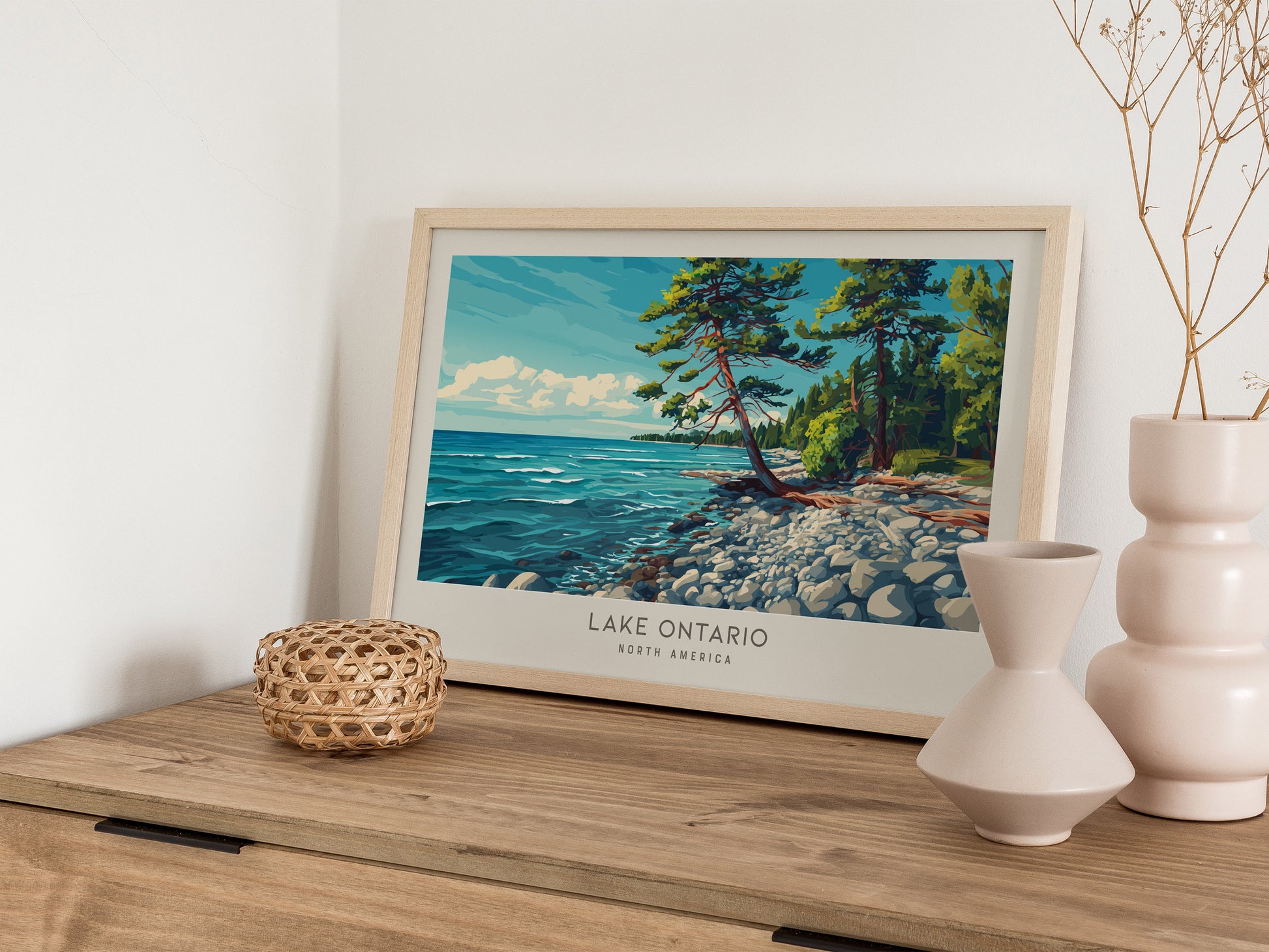 Lake Ontario Landscape Matte Border Poster | North America Vacation Wall Art | Framed or Unframed — 12x18 in