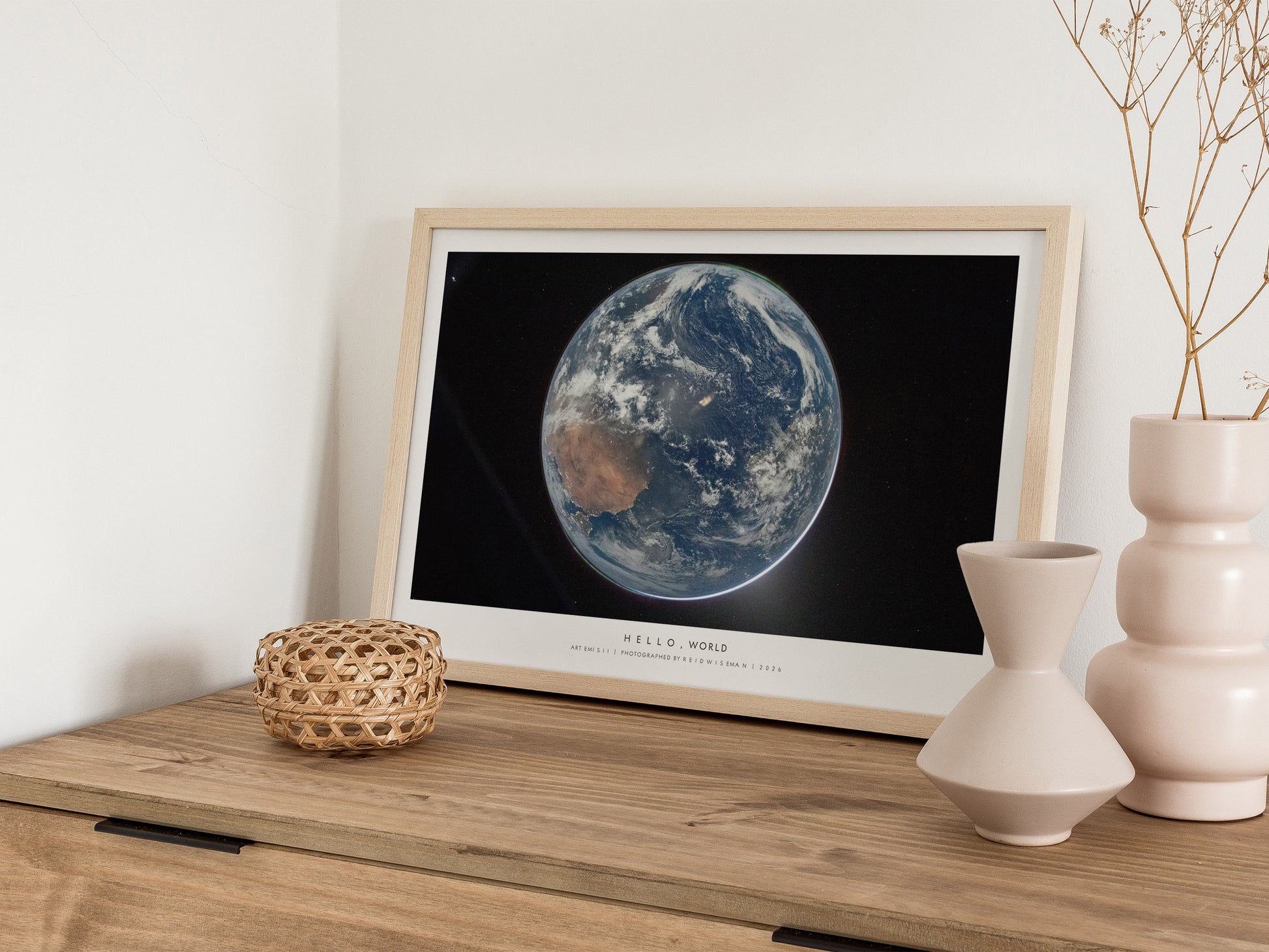 Hello, World Landscape Poster | NASA Artemis II Space Photography Wall Art — 12x18 in