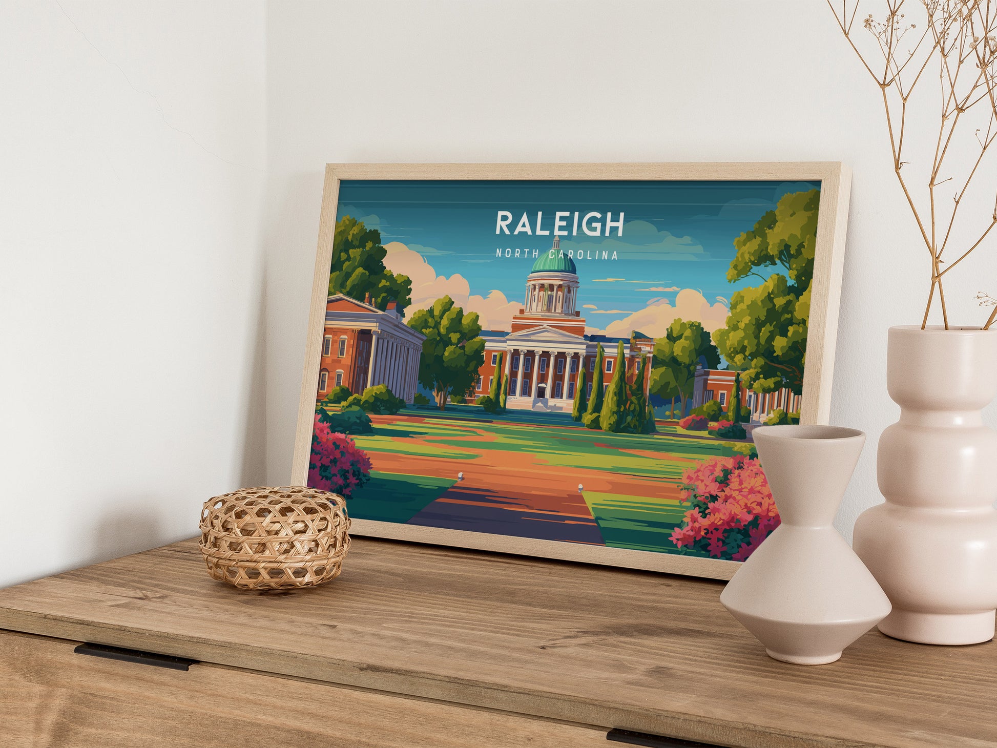 Raleigh Landscape Poster | North Carolina Oak City Framed or Unframed Wall Art — 12x18 in