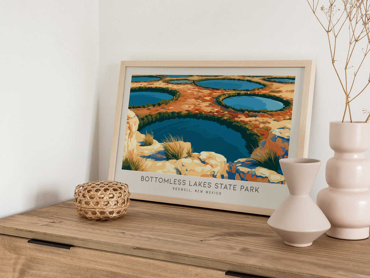Bottomless Lakes State Park Landscape Matte Border Poster | Roswell, New Mexico Framed or Unframed Desert Oasis Print — 12x18