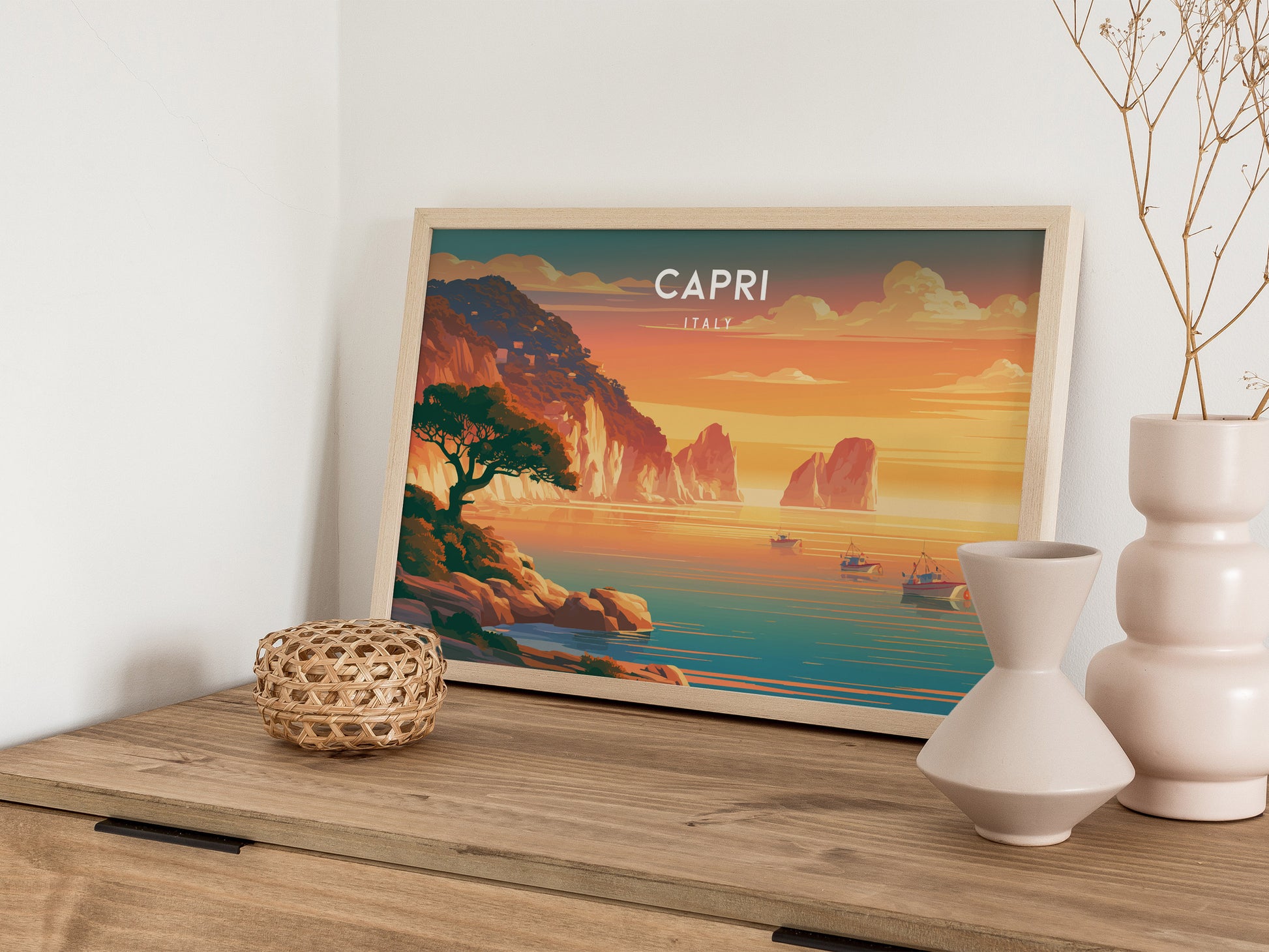 Capri Landscape Poster | Italy Destination Print Framed or Unframed Wall Art — 12x18 in
