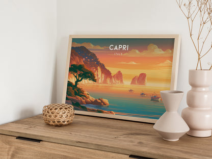 Capri Landscape Poster | Italy Destination Print Framed or Unframed Wall Art — 12x18 in
