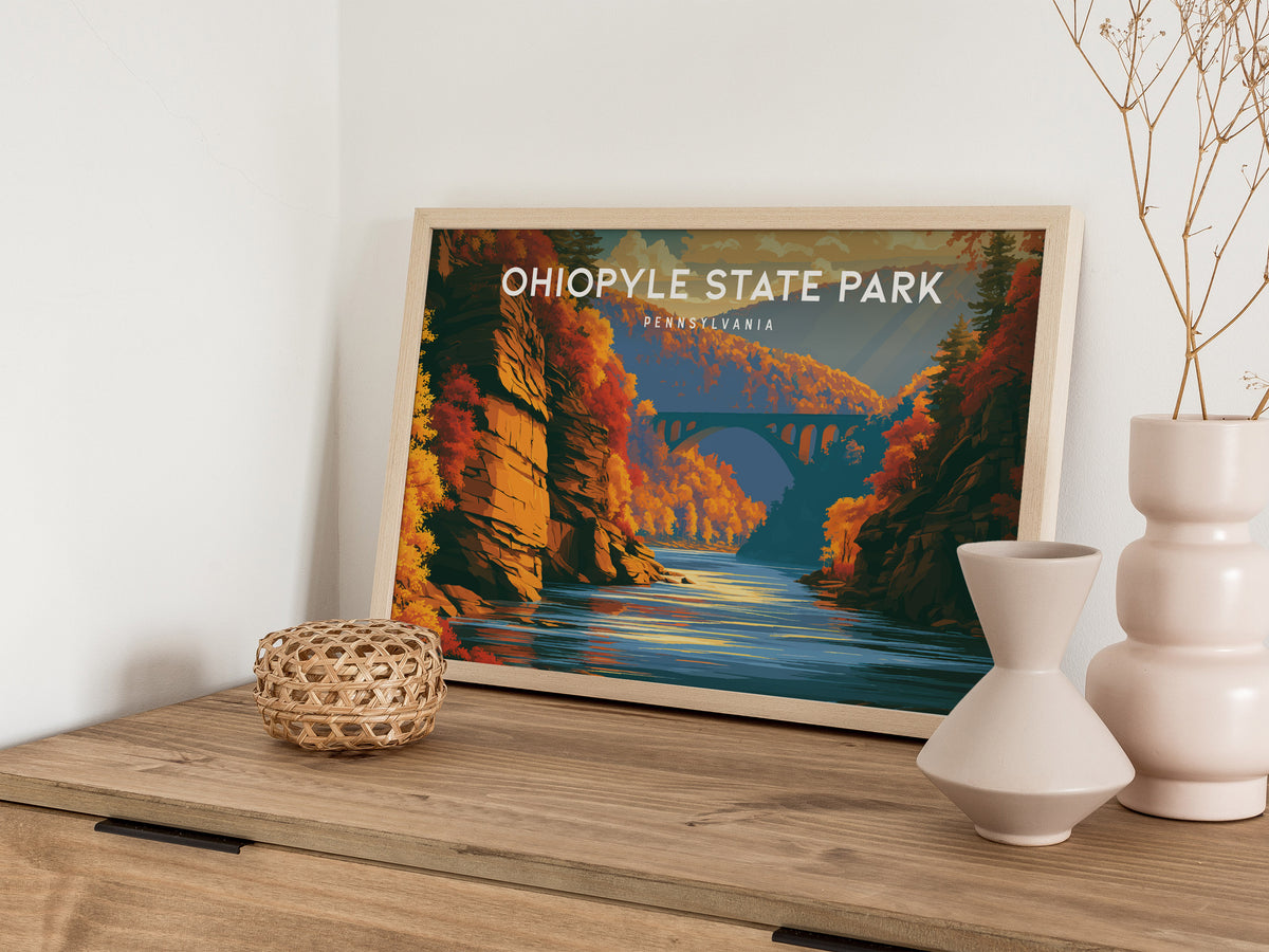 Ohiopyle State Park Landscape Poster | Pennsylvania Framed or Unframed Travel Gift Wall Art — 12x18 in