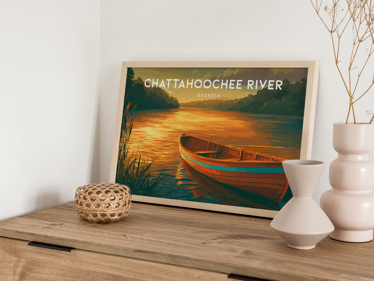 Chattahoochee River Landscape Poster | Georgia Travel Gift Coastal Beach Decor Wall Art — 12x18 in