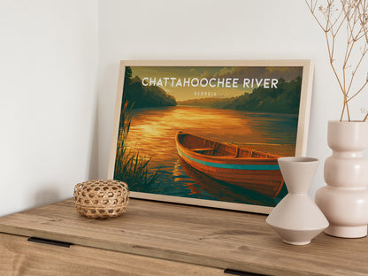 Chattahoochee River Landscape Poster | Georgia Travel Gift Coastal Beach Decor Wall Art — 12x18 in
