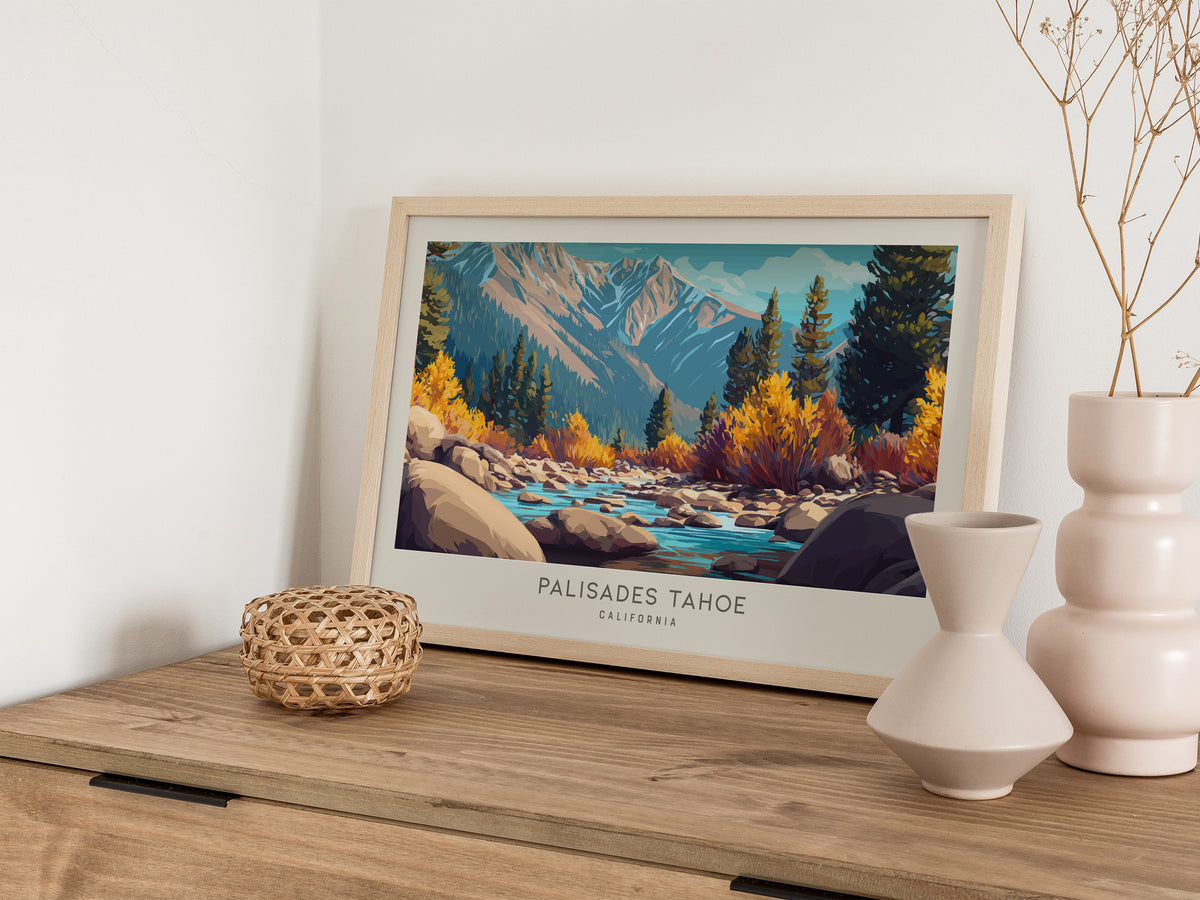 Palisades Tahoe Landscape Matte Border Poster | California Framed or Unframed Travel Wall Art — 12x18 in