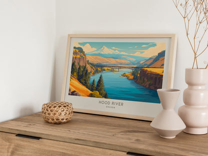Hood River Landscape Matte Border Poster | Oregon Travel Wall Art — 12x18 in