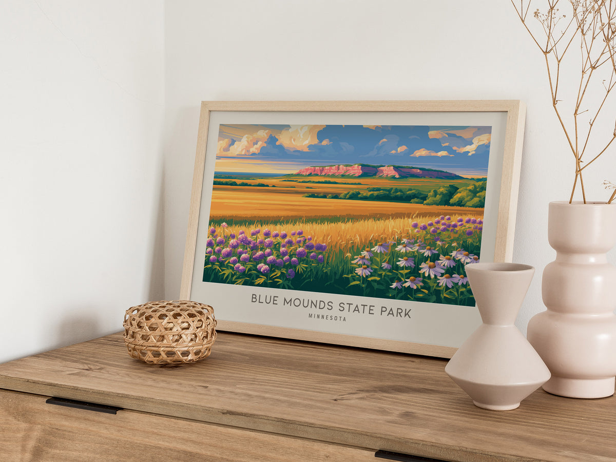 Blue Mounds State Park Landscape Matte Border Poster | Minnesota Travel Wall Art — 12x18 in
