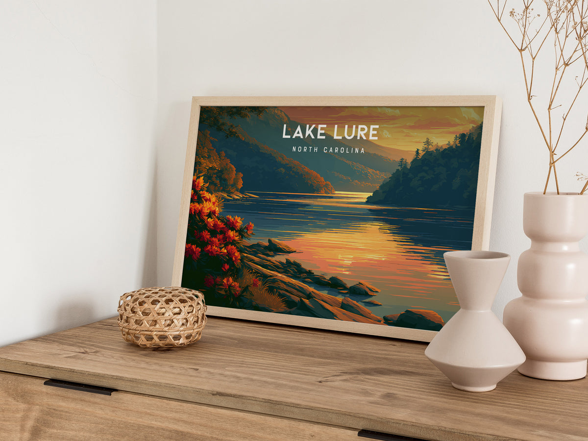 Lake Lure, North Carolina Landscape Poster | Blue Ridge Travel Gift Wall Art — 12x18 in