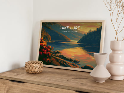 Lake Lure, North Carolina Landscape Poster | Blue Ridge Travel Gift Wall Art — 12x18 in