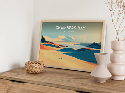 Chambers Bay, Washington Landscape Poster | Golf Wall Art & Framed or Unframed Wall Art — 12x18 in