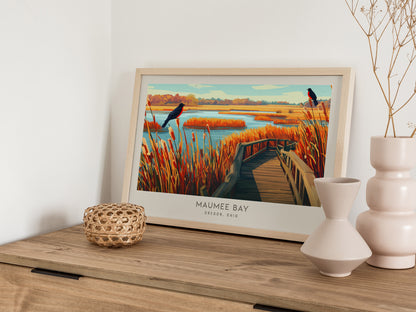 Maumee Bay Landscape Matte Border Poster | Oregon, Ohio Destination Print Travel Wall Art — 12x18 in