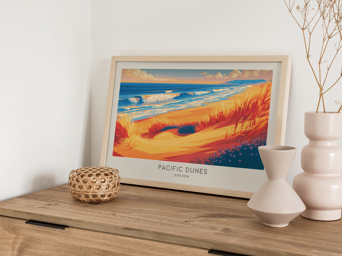 Pacific Dunes Landscape Matte Border Poster | Oregon Coastal Beach Decor — 12x18 in
