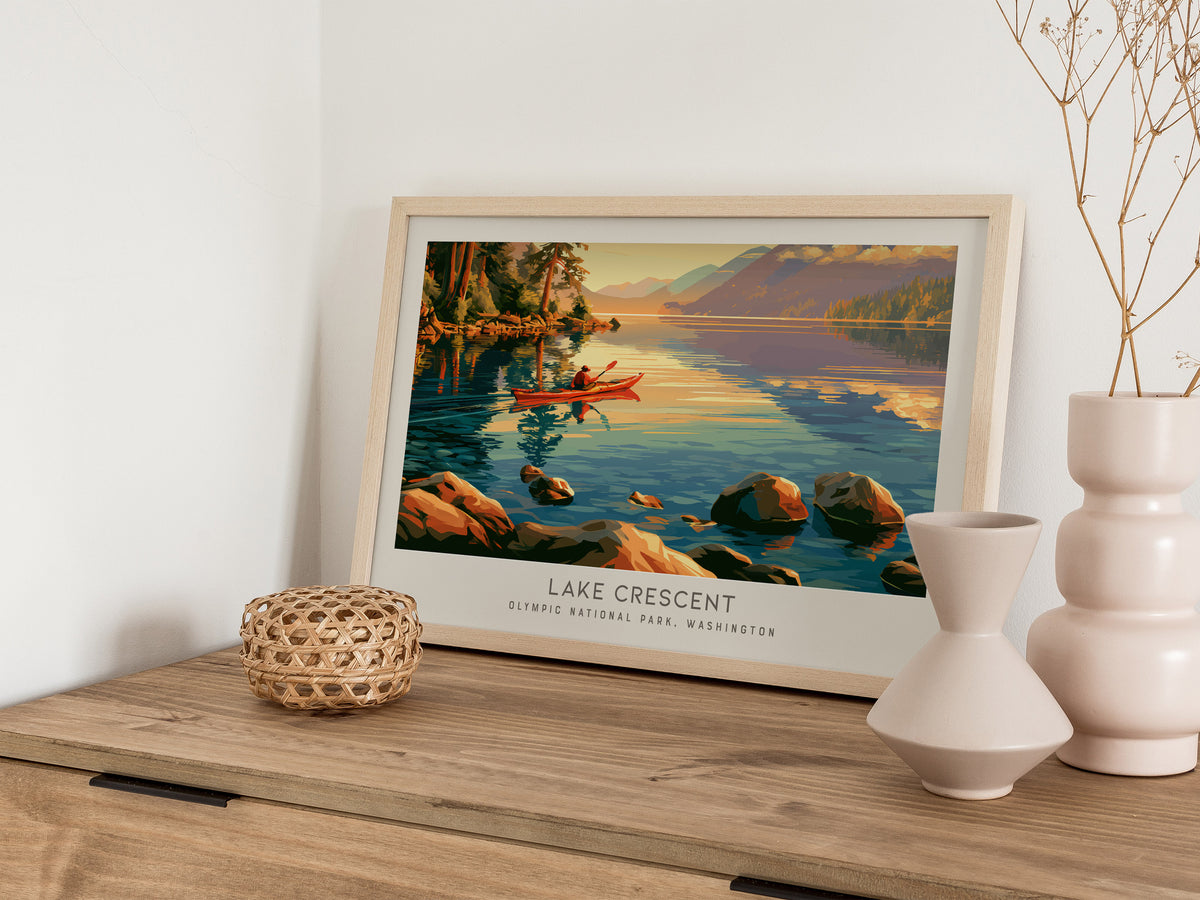 Lake Crescent Landscape Matte Border Poster | Olympic National Park, Washington Travel Wall Art — 12x18 in