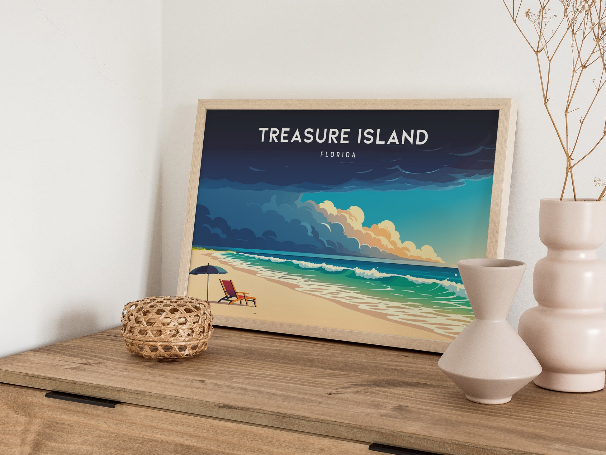 Treasure Island, Florida Poster | Landscape Gulf Coast Art Beach House Decor Wall Art — 12x18 in