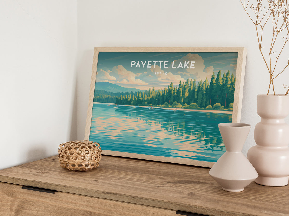 Payette Lake, Idaho Landscape Poster | Vacation Wall Art Framed or Unframed — 12x18 in
