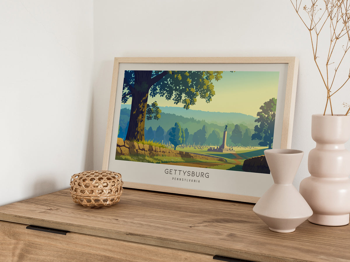 Gettysburg Landscape Matte Border Poster | Pennsylvania Framed or Unframed Vacation Wall Art — 12x18 in