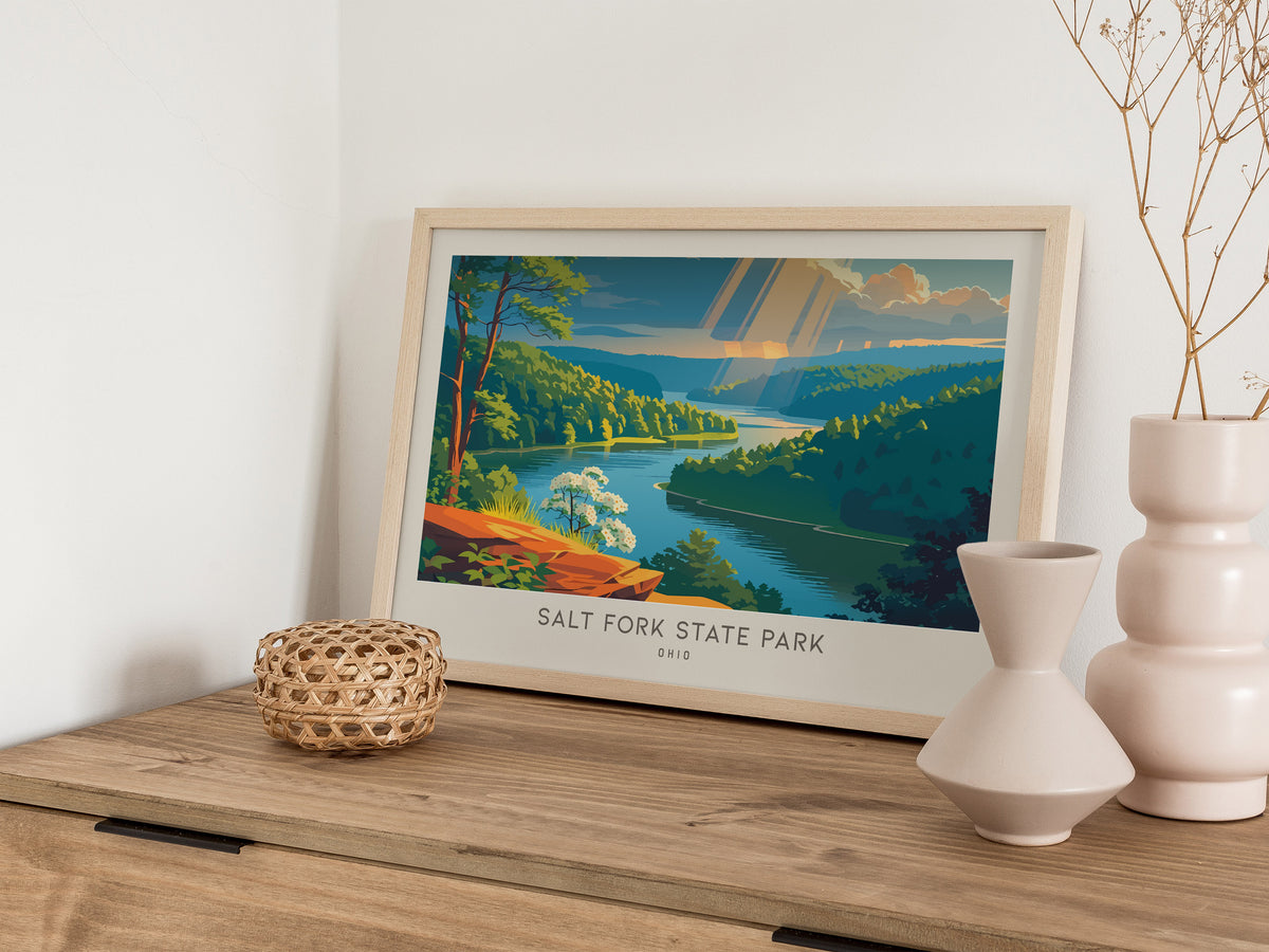 Salt Fork State Park Landscape Matte Border Poster | Ohio Vacation Wall Art — 12x18 in