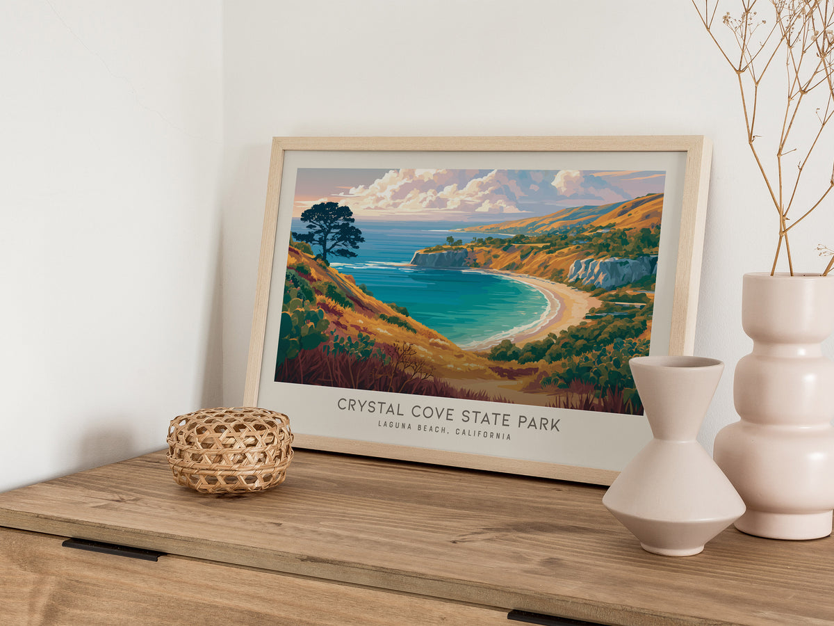 Crystal Cove State Park Landscape Matte Border Poster | Beach House Decor Laguna Beach, California Vacation Wall Art — 12x18