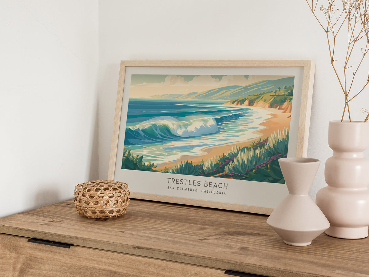 Trestles Beach Landscape Matte Border Poster | San Clemente, California Vacation Wall Art — 12x18 in