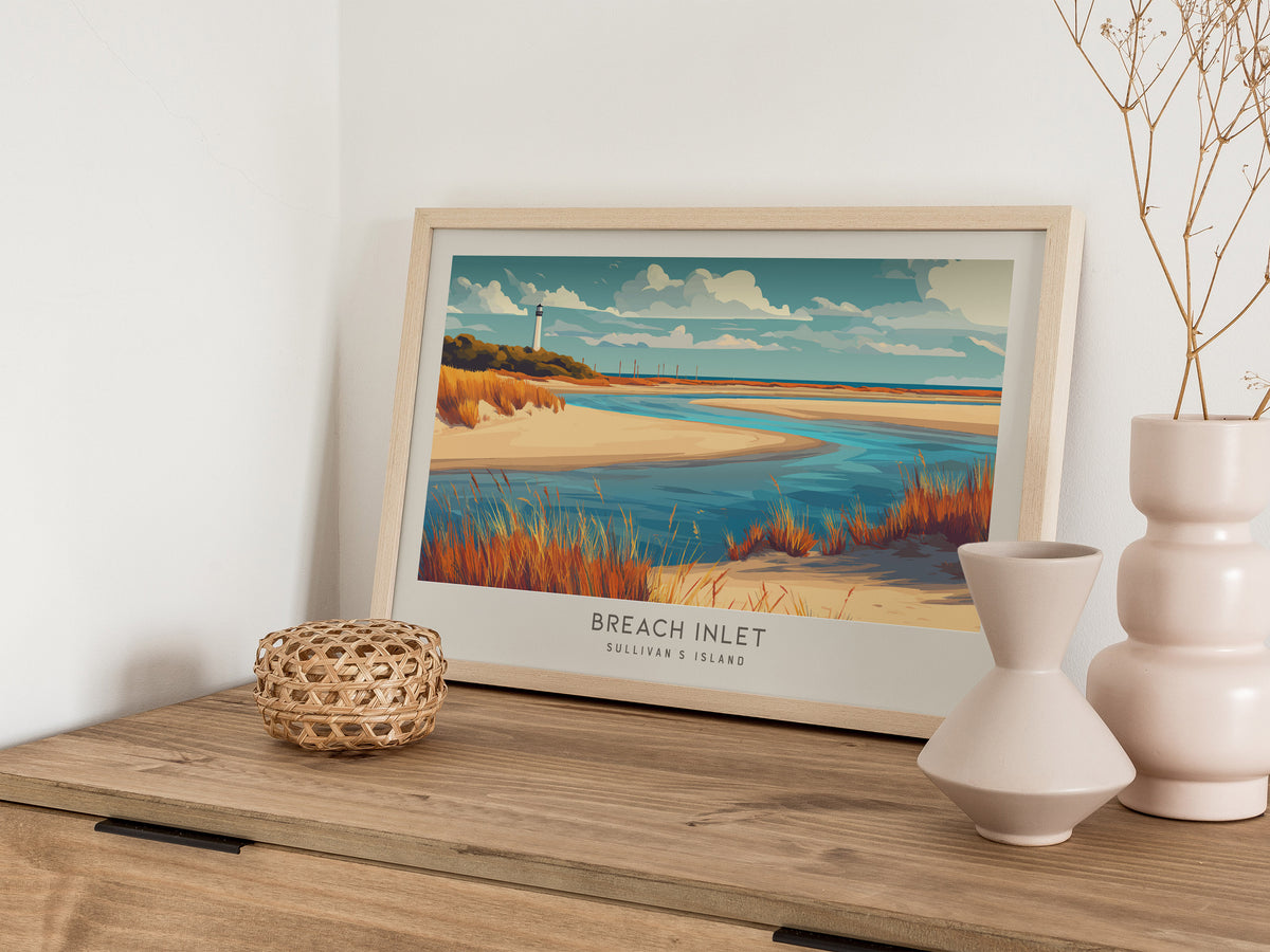 Breach Inlet Landscape Matte Border Poster | Sullivan's Island Beach House Decor Destination Print — 12x18 in