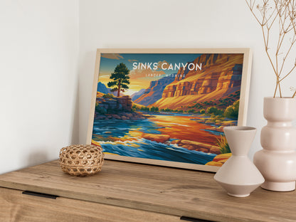 Sinks Canyon Landscape Poster | Lander, Wyoming Mountain Wilderness Vacation Wall Art — 12x18 in
