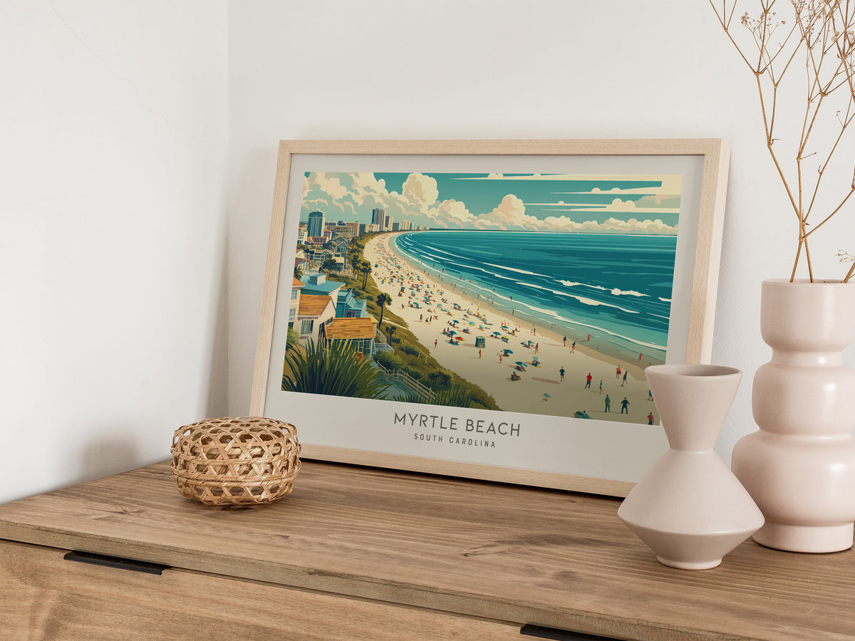 Myrtle Beach Landscape Matte Border Poster | South Carolina Vacation Wall Art — 12x18 in