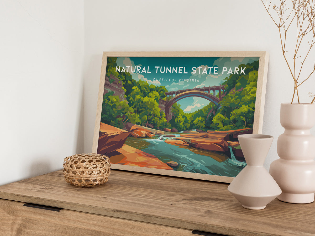 Natural Tunnel State Park Landscape Poster | Duffield, Virginia Scenic Cave Framed or Unframed Wall Art — 12x18 in