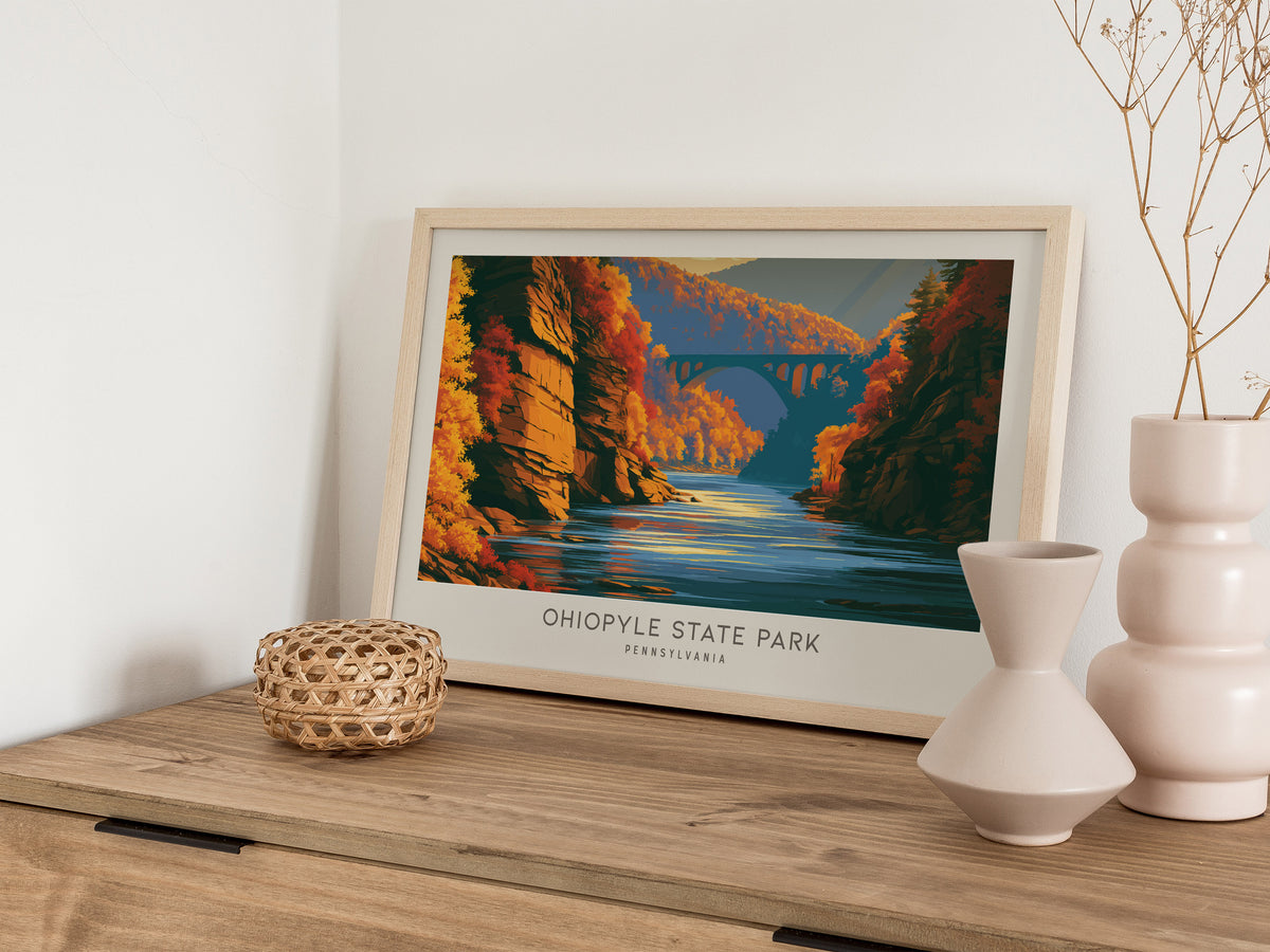 Ohiopyle State Park Landscape Matte Border Poster | Pennsylvania Vacation Wall Art — 12x18 in