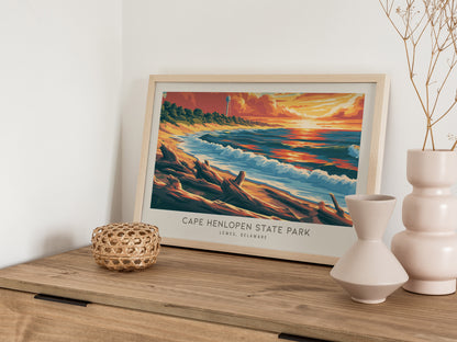 Cape Henlopen State Park Landscape Matte Border Poster | Lewes, Delaware Vacation Wall Art — 12x18 in