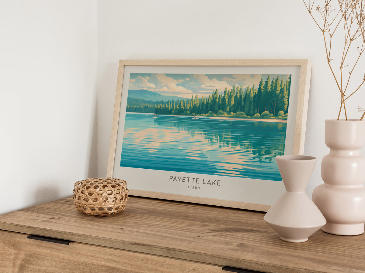 Payette Lake Landscape Matte Border Poster | Idaho Beach House Decor — 12x18 in